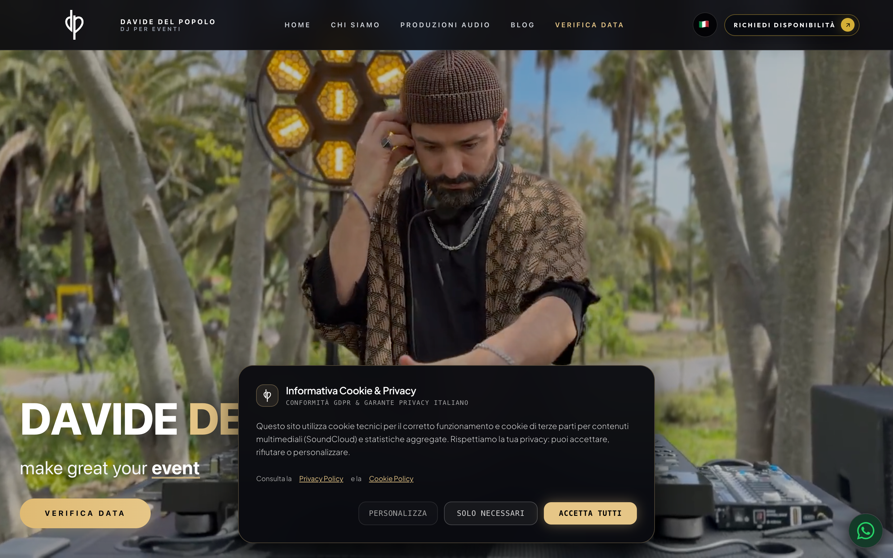 Anteprima desktop della piattaforma web di Davide Del Popolo